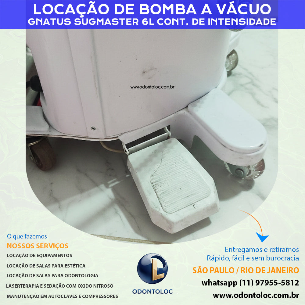 ALUGUE BOMBA A VACUO 6L GNATUS - Diária R$ 400,00 / Semana R$ 1.200,00 / Mensal R$ 3.600,00 em até 12x no cartão (3x sem juros)