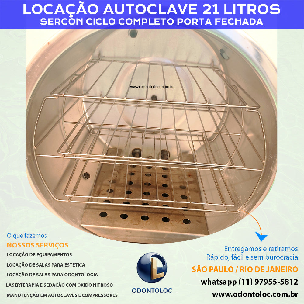 ALUGUE AUTOCLAVE 21L - Semana R$ 700,00 / Quinzena R$ 1.250,00 / Mensal R$ 1.900,00 em até 12x no cartão (3x sem juros)