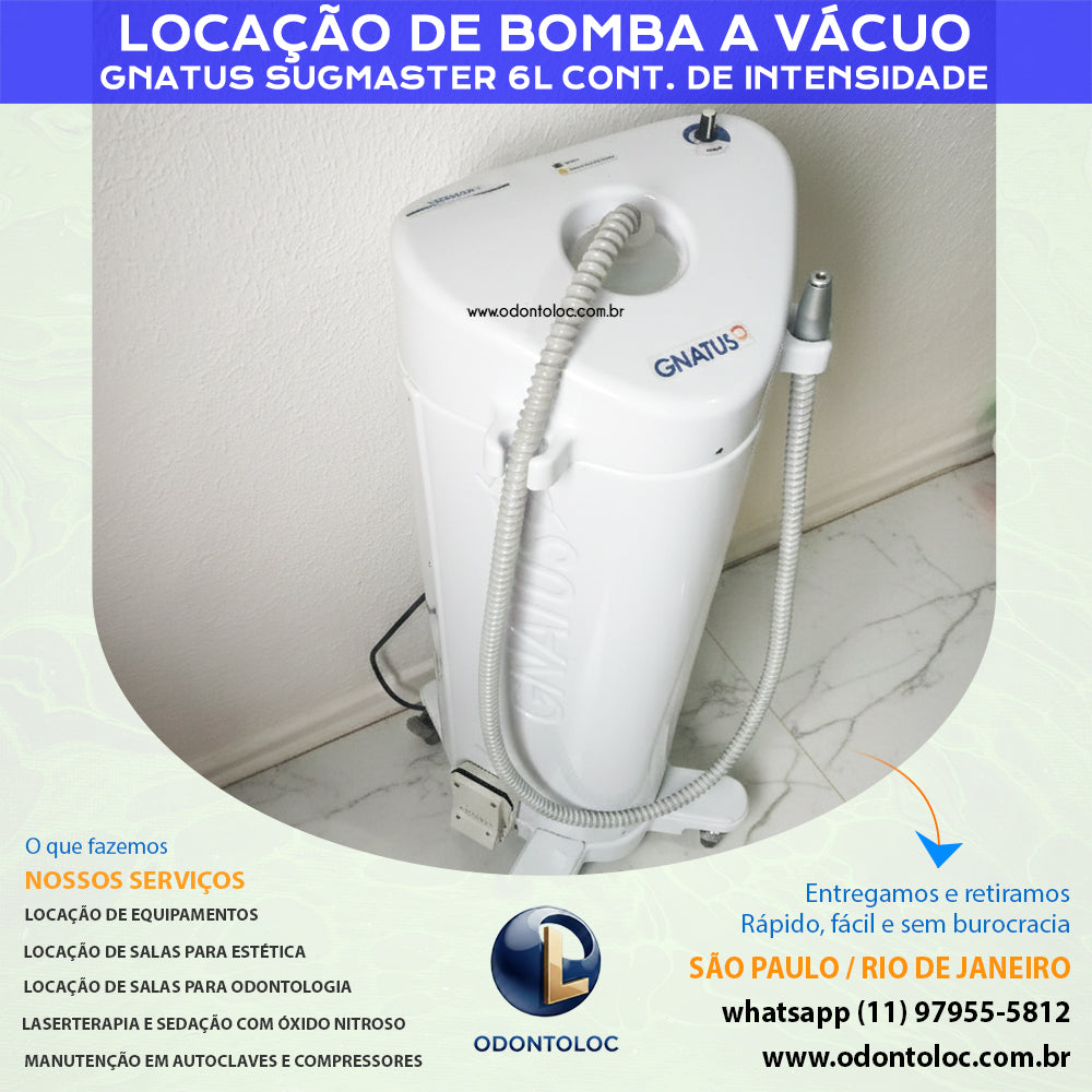 ALUGUE BOMBA A VACUO 6L GNATUS - Diária R$ 400,00 / Semana R$ 1.200,00 / Mensal R$ 3.600,00 em até 12x no cartão (3x sem juros)
