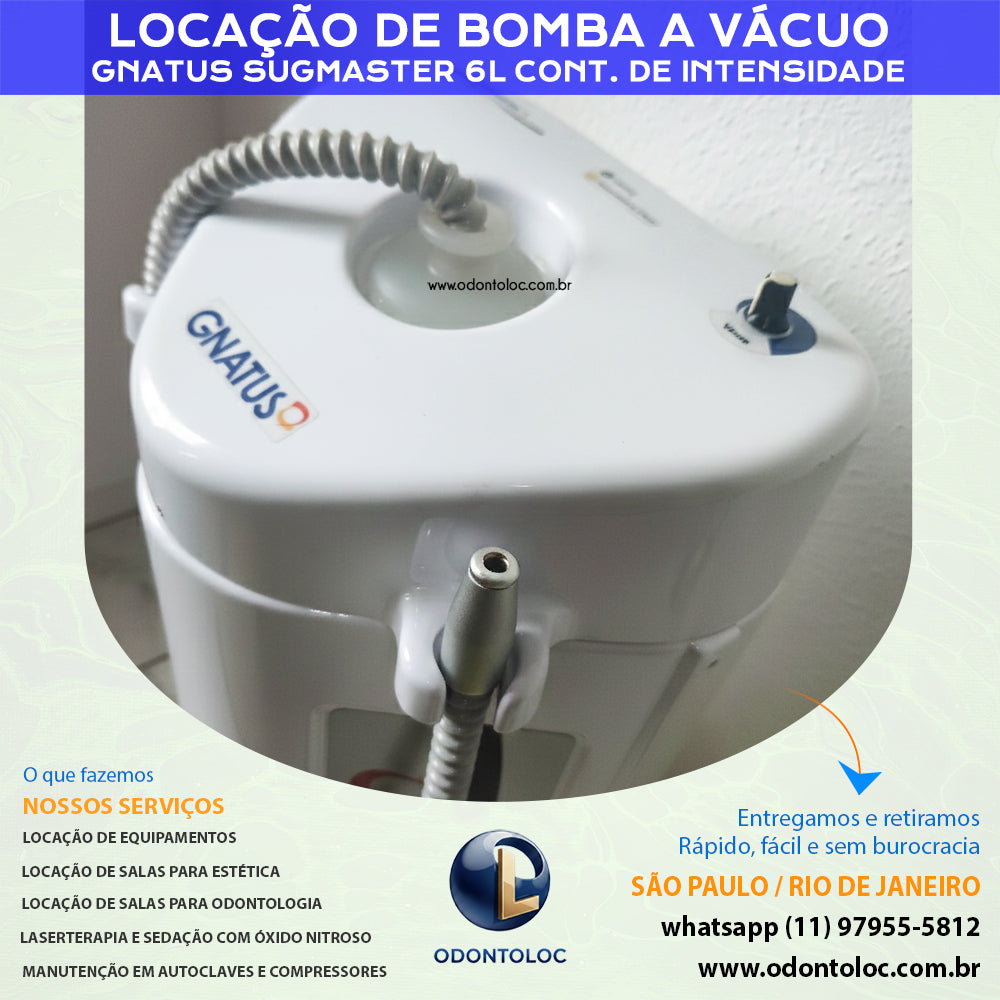 ALUGUE BOMBA A VACUO 6L GNATUS - Diária R$ 400,00 / Semana R$ 1.200,00 / Mensal R$ 3.600,00 em até 12x no cartão (3x sem juros)