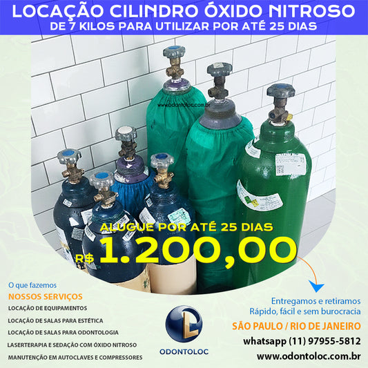 ALUGUE CILINDRO DE 7 KILOS DE ÓXIDO NITROSO - Por até 25 dias R$ 1.200,00 em até 12x no cartão (3x sem juros)