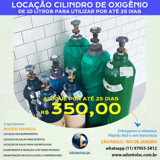 ALUGUE CILINDRO DE 10 LITROS DE OXIGÊNIO - Por até 25 dias R$ 350,00 em até 12x no cartão (3x sem juros)