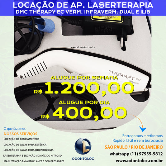 ALUGUE APARELHO DE LASER - Diária R$ 400,00 / Semana R$ 1.200,00 / Mensal R$ 3.600,00 em até 12x no cartão (3x sem juros)