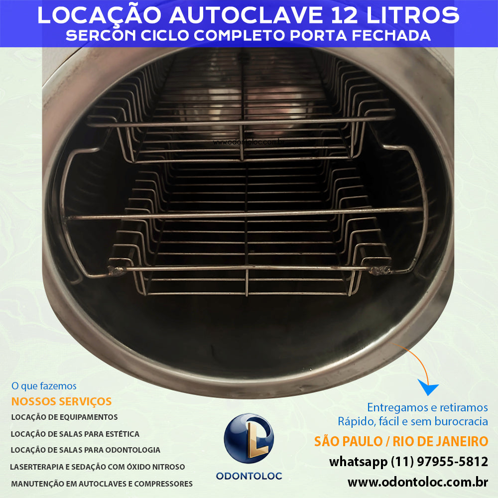 ALUGUE AUTOCLAVE 12L - Semana R$ 400,00 / Quinzena R$ 700,00 / Mensal R$ 1.200,00 em até 12x no cartão (3x sem juros)