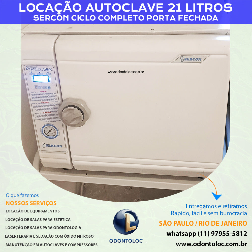 ALUGUE AUTOCLAVE 21L - Semana R$ 700,00 / Quinzena R$ 1.250,00 / Mensal R$ 1.900,00 em até 12x no cartão (3x sem juros)