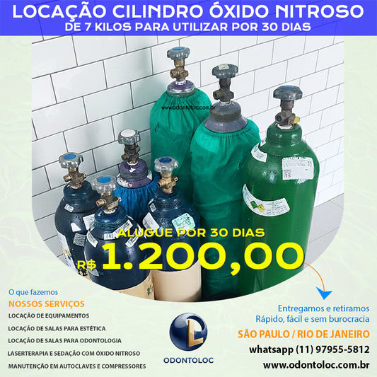 ALUGUE CILINDRO 7KGS DE ÓXIDO NITROSO - Mensal R$ 1.200,00 em até 12x no cartão (3x sem juros)