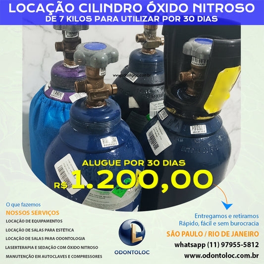 ALUGUE CILINDRO 7KGS DE ÓXIDO NITROSO - Mensal R$ 1.200,00 em até 12x no cartão (3x sem juros)