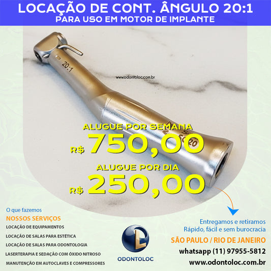 ALUGUE CONTRA ÂNGULO 20:1 TOQ / NSK - Diária R$ 250,00 / Semana R$ 750,00 / Mensal R$ 2.250,00 em até 12x no cartão (3x sem juros)