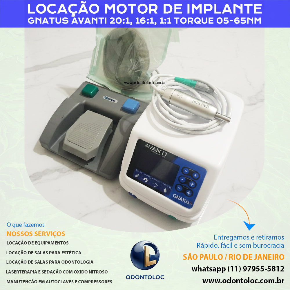 ALUGUE MOTOR DE IMPLANTE COM KIT IRRIGAÇÃO ESTERIL - Diária R$ 400,00 / Semana R$ 1.200,00 / Mensal R$ 3.600,00 em até 12x no cartão (3x sem juros)