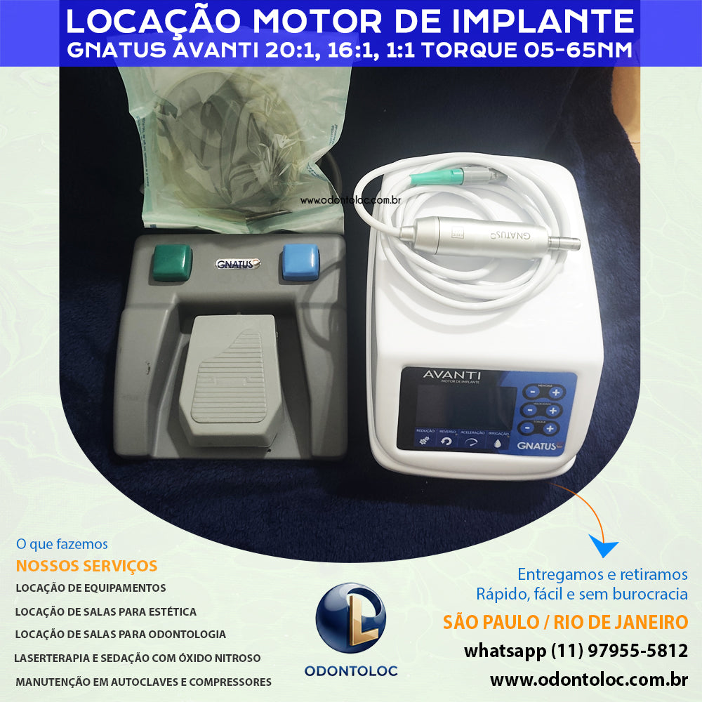 ALUGUE MOTOR DE IMPLANTE COM KIT IRRIGAÇÃO ESTERIL - Diária R$ 400,00 / Semana R$ 1.200,00 / Mensal R$ 3.600,00 em até 12x no cartão (3x sem juros)