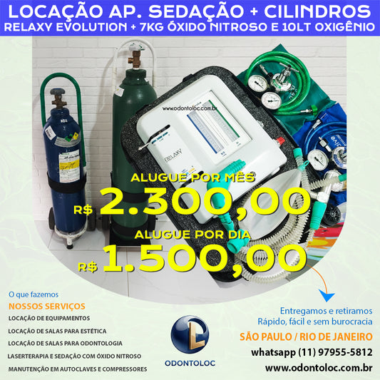 ALUGUE APARELHO DE SEDAÇÃO COM PAR DE CILINDROS - Diária R$ 1.500,00 / Mensal R$ 2.300,00 em até 12x no cartão (3x sem juros)