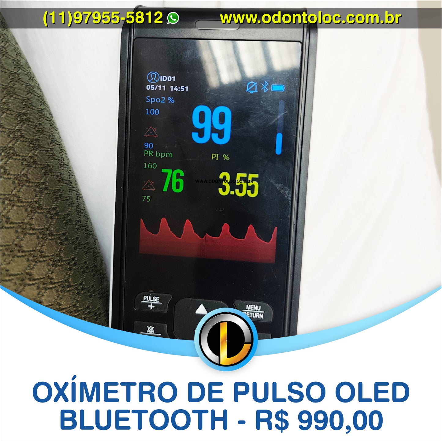 [NOVO] VENDA - Oxímetro de pulso com tela OLED, alarme e gravação automática - R$ 990,00 em até 12x no cartão (3x sem juros)