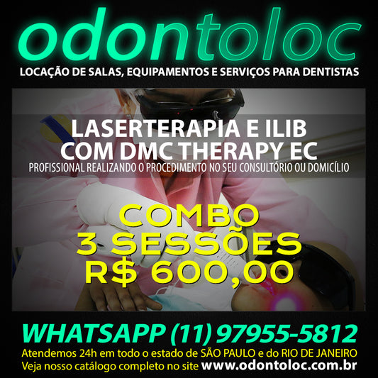 APLICAÇÃO DE LASER + ILIB NO CONSULTÓRIO OU DOMICÍLIO - Combo 3 sessões (1x por semana) por R$ 600,00 em até 12x no cartão (3x sem juros)