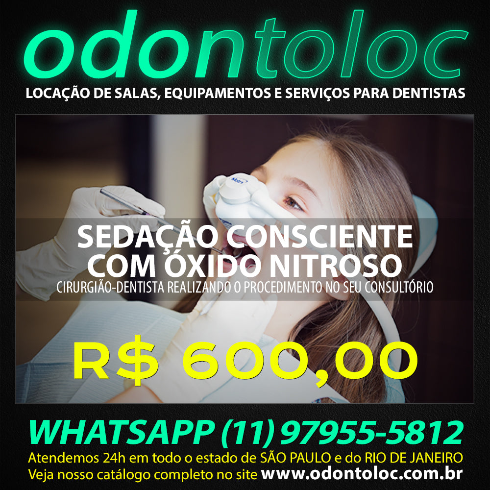 SERVIÇO - Sedação com óxido nitroso no consultório - De R$ 600,00 (1 paciente) a R$ 1.500,00 (3 pacientes com desconto) em até 12x no cartão (3x sem juros)